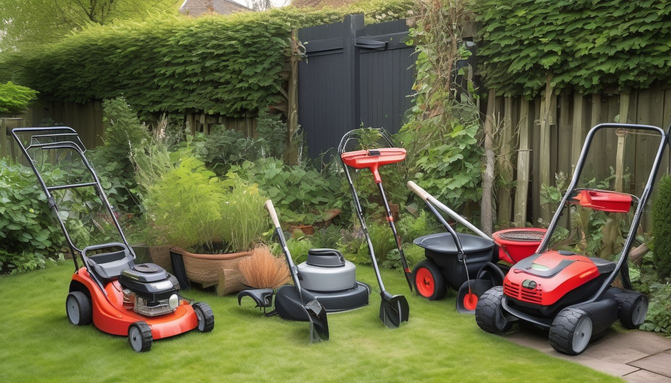 garden clearance tools and equipment in a well-maintained garden