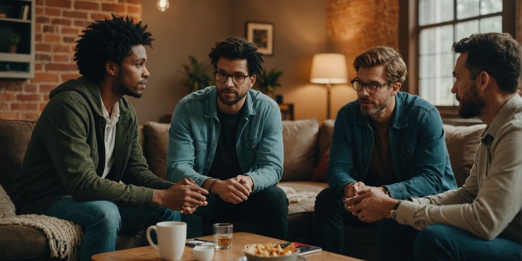 Group discussing boundaries in a cozy, safe space.