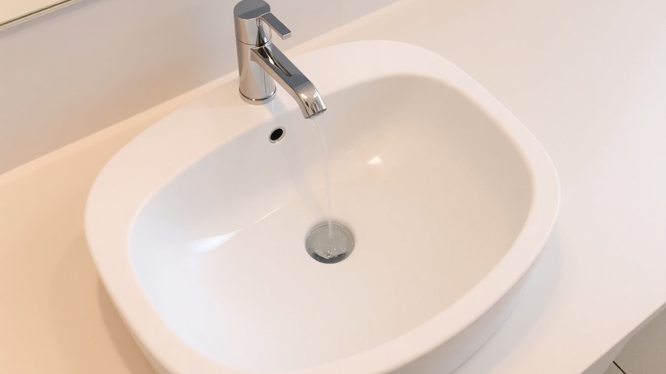 Modern white countertop basin with chrome tap in a bathroom.