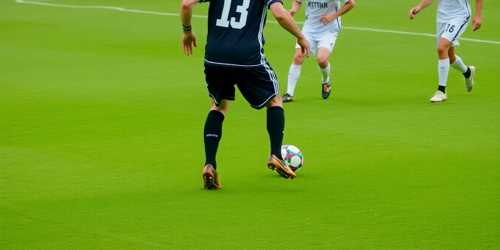 Footballer receiving a pass in a soccer match.