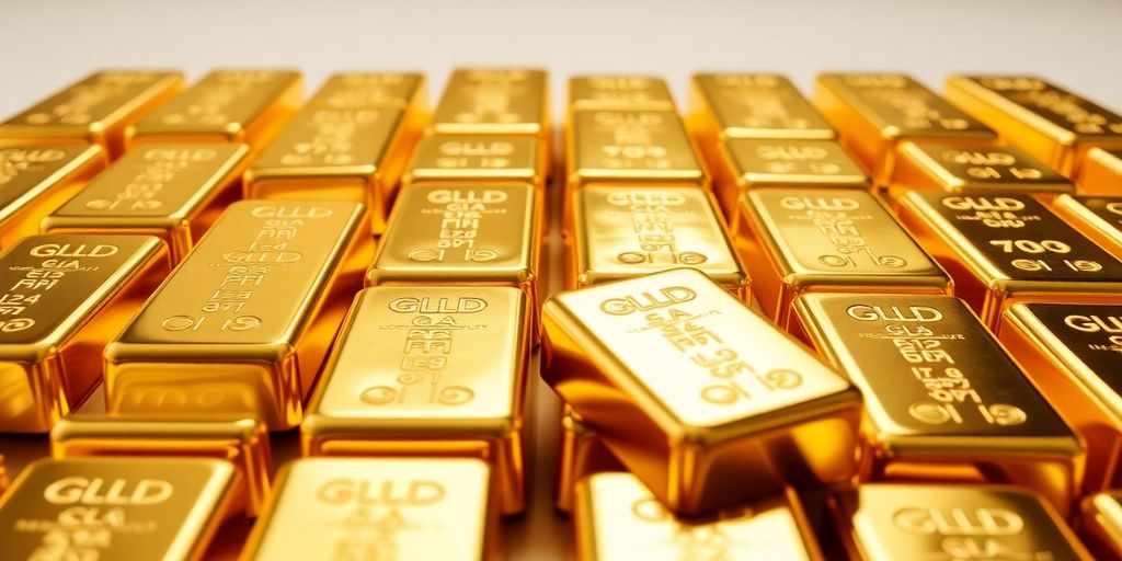 Lingots d'or empilés sur une surface brillante.