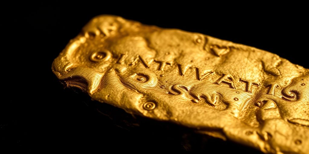 Lingot d'or historique sur fond sombre.