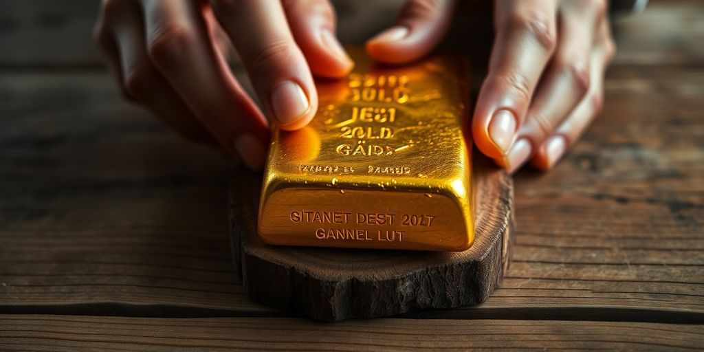 Lingot d'or sur une table en bois.