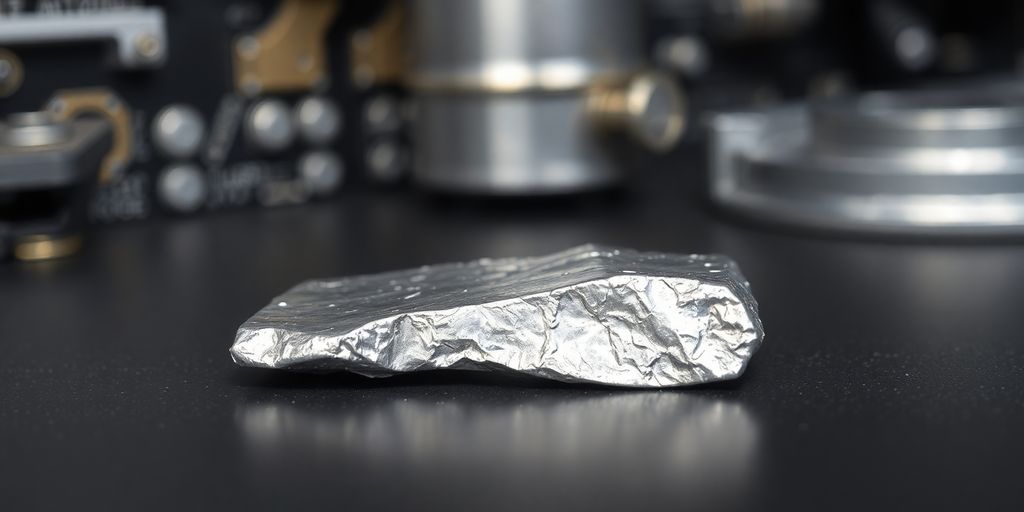 Gros plan sur du palladium, métal argenté, avec composants industriels.