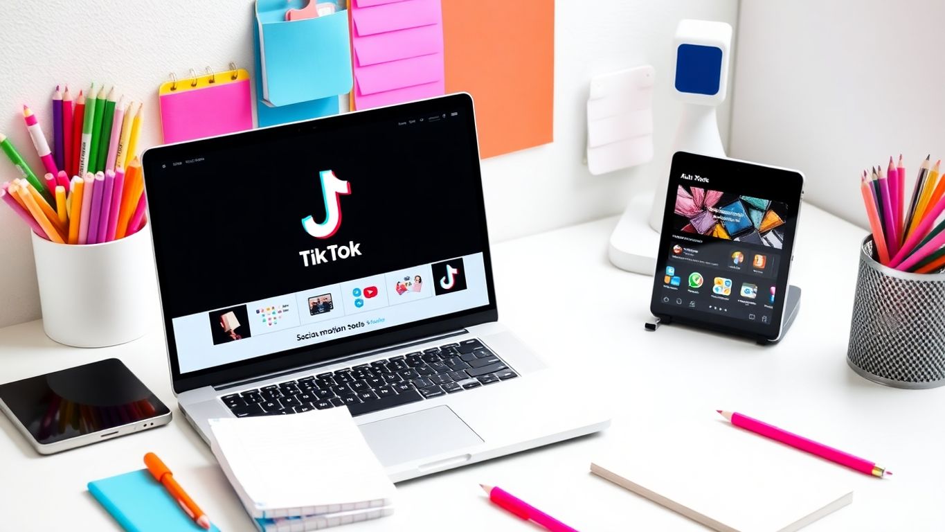 A workspace with TikTok logo and automation tools.