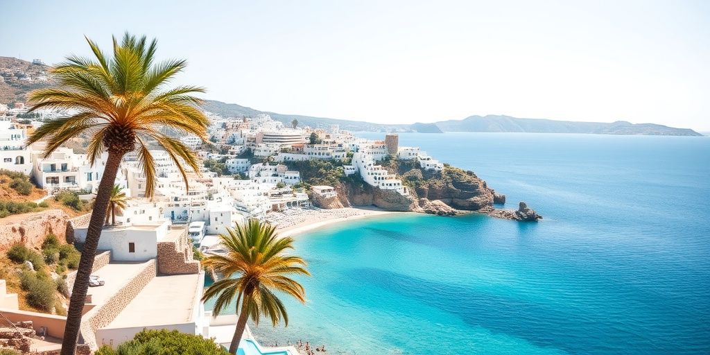 Crystal blue waters and white-washed buildings in Greece.