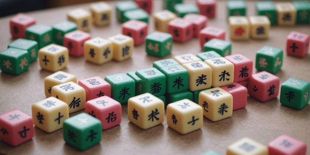 Colorful and cute mahjong tiles arranged playfully on a pastel background to brighten your game.