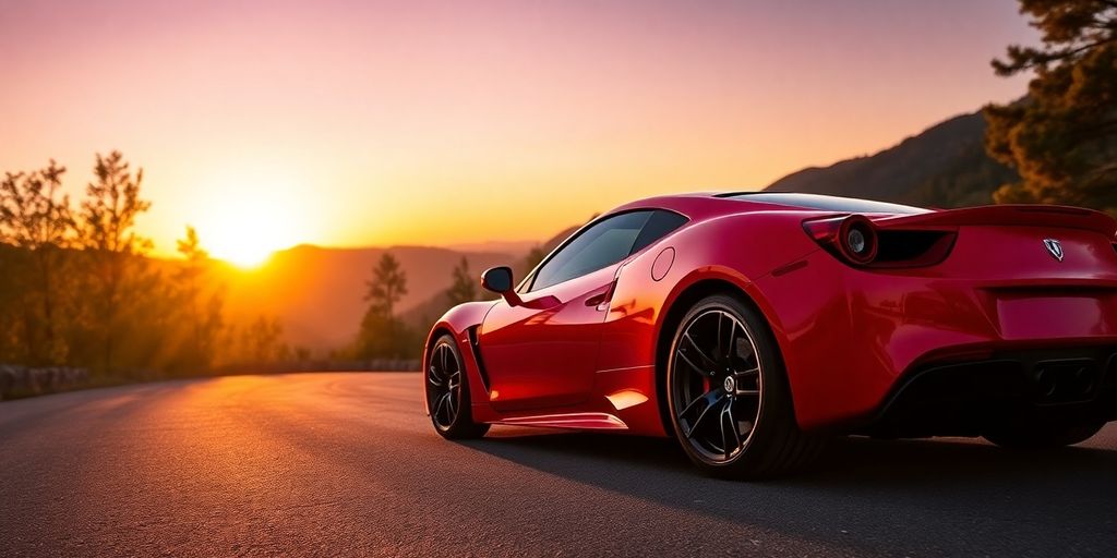 Sleek sports car parked on scenic mountain road.