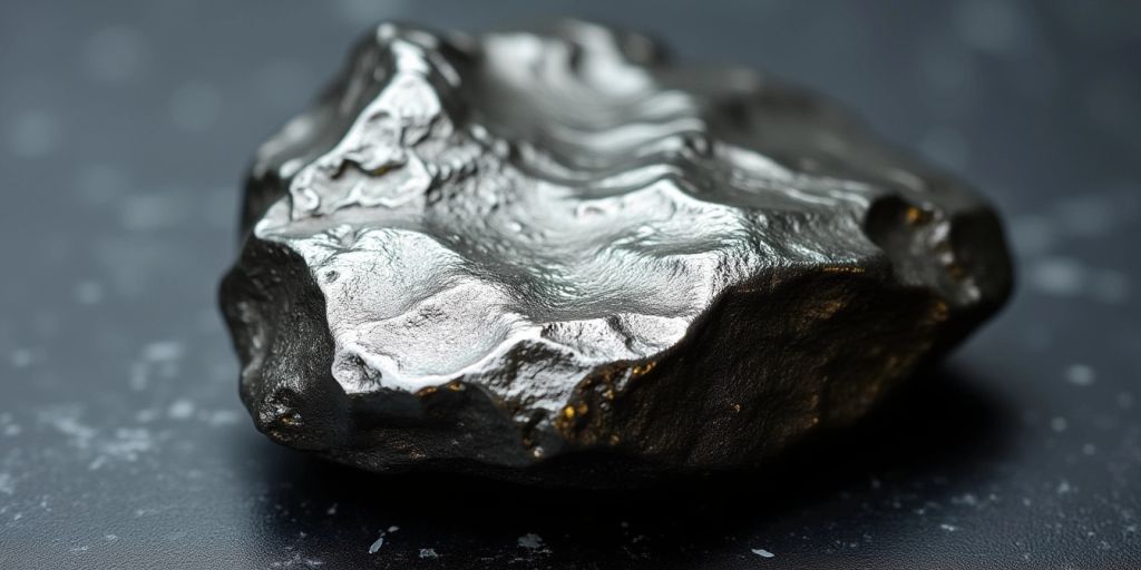 Pietra di ematite lucida su sfondo scuro