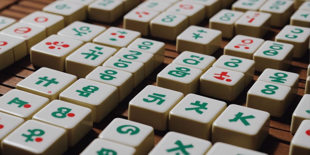 Close-up of Mahjong Bamboo suit tiles with numbers, arranged in a grid pattern.