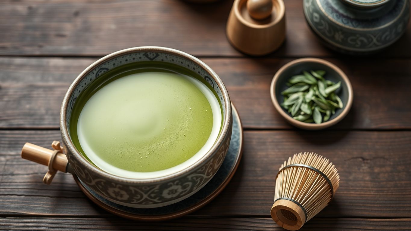 Traditional Japanese tea set with matcha and bamboo whisk