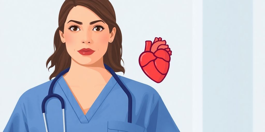 Medical assistant with stethoscope, heart graphic