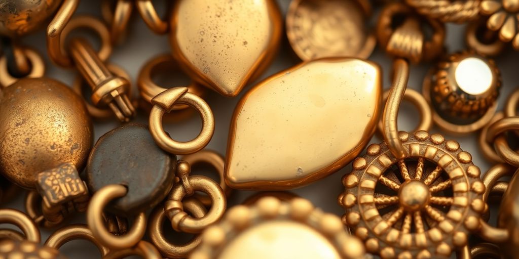 Joyas de oro antiguas con pátina, limpiadas suavemente.
