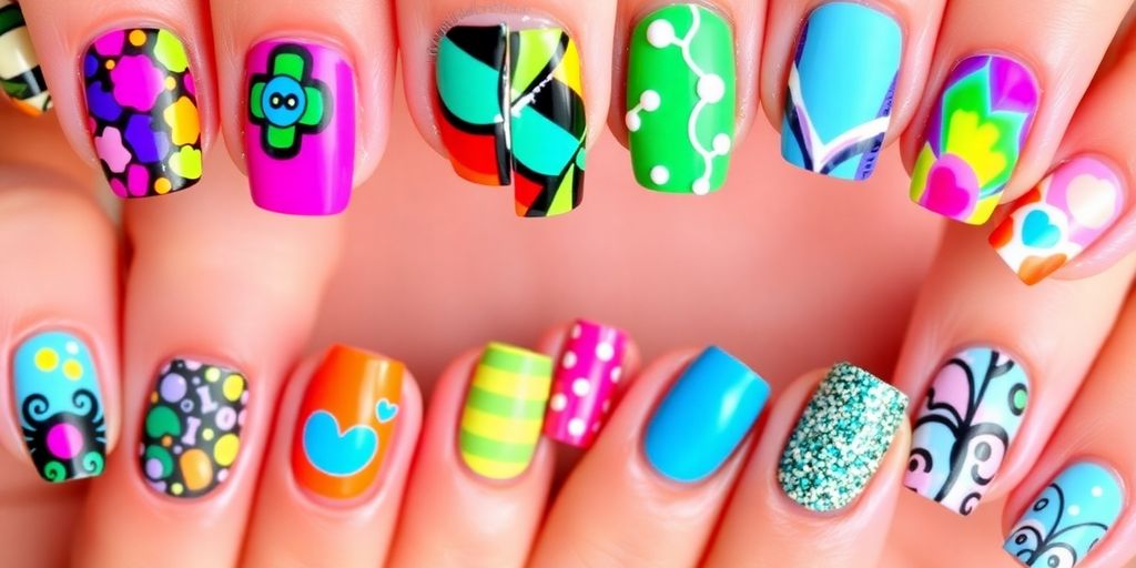 Unhas decoradas coloridas e criativas em diversas tonalidades.