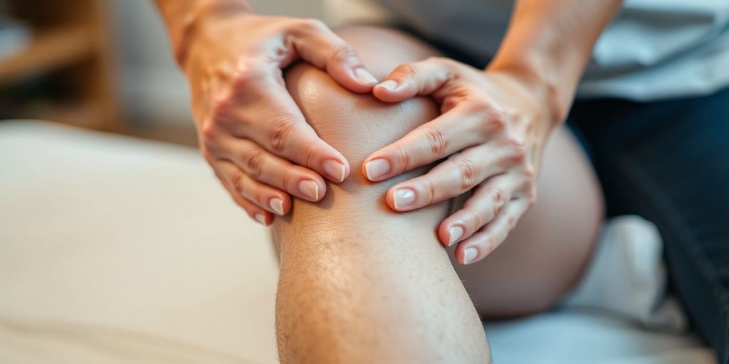 Person receiving knee pain relief treatment.