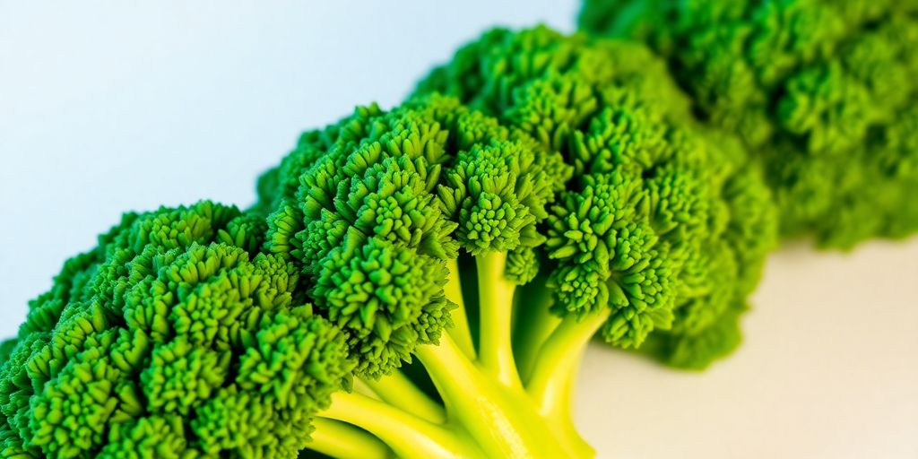 Fresh broccoli florets on a white background.