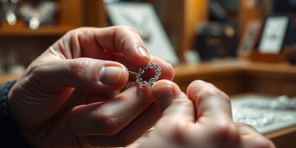 Bijoutier évaluant des bijoux en argent.