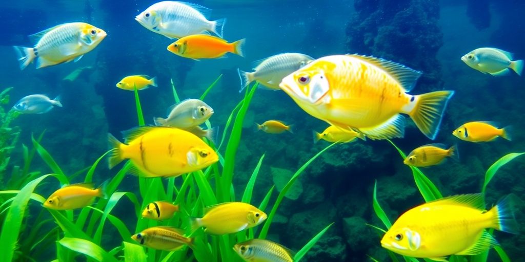 Makukulay na freshwater fish na lumalangoy sa isang masaganang aquatic environment.