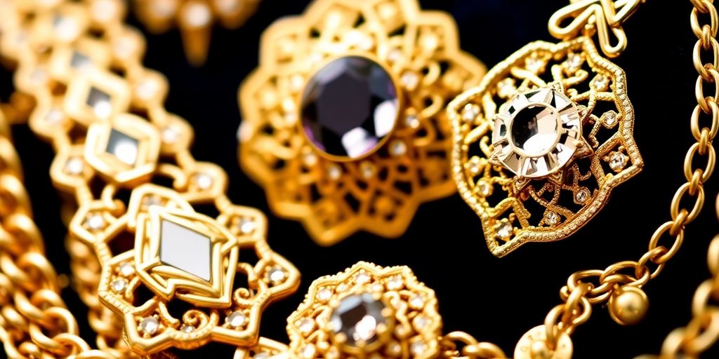 Bijoux en or éclatants prêts pour les enchères.