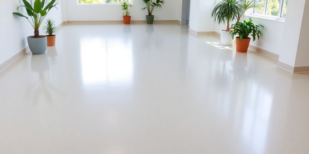 Eco-friendly epoxy flooring in a bright indoor space.