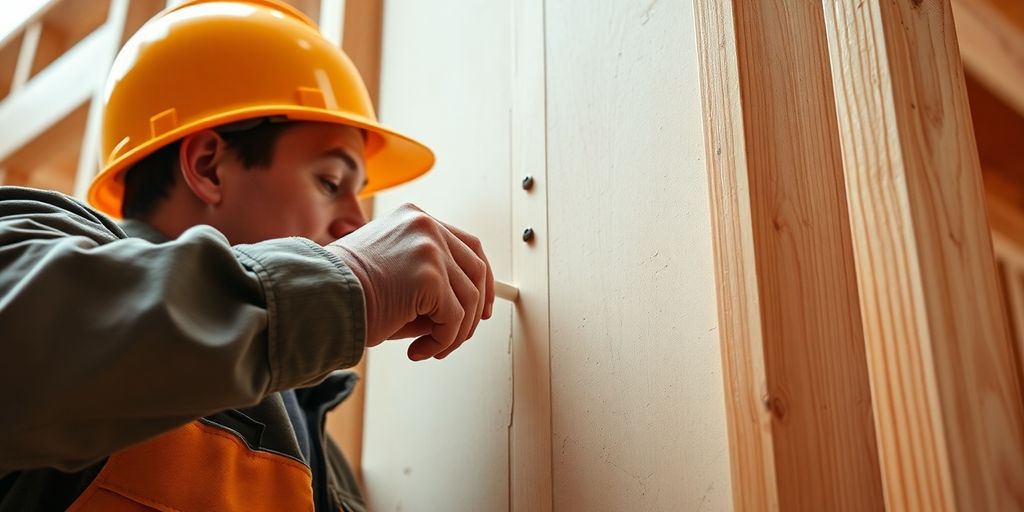 Skilled hands working on intricate home construction details.