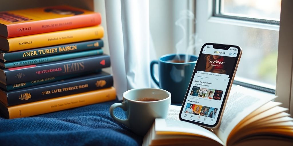 Cozy reading nook with books and a smartphone.
