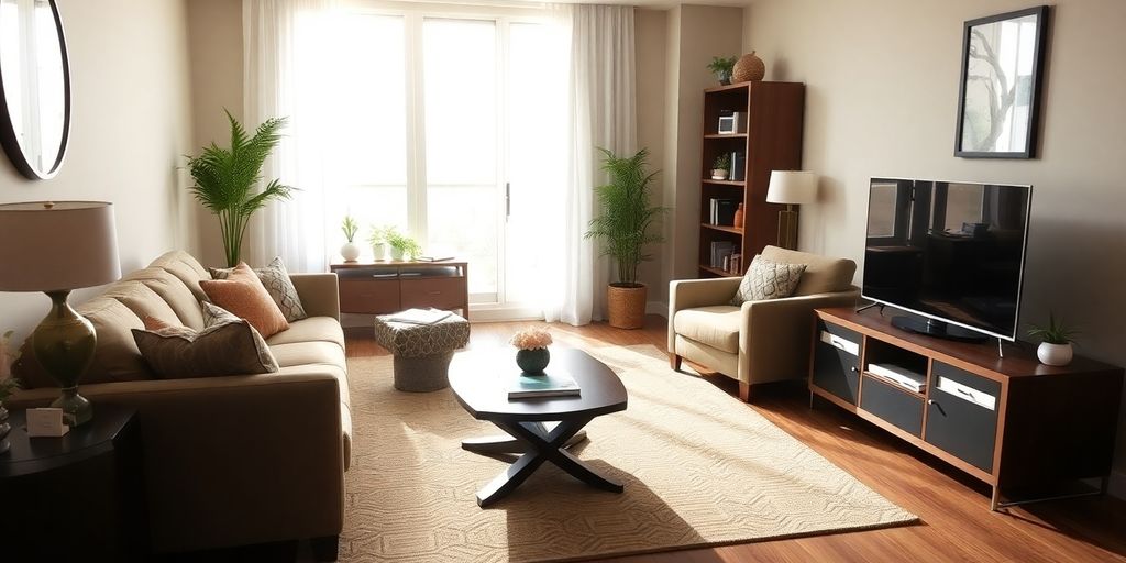 Intérieur d’un appartement locatif confortable et lumineux.