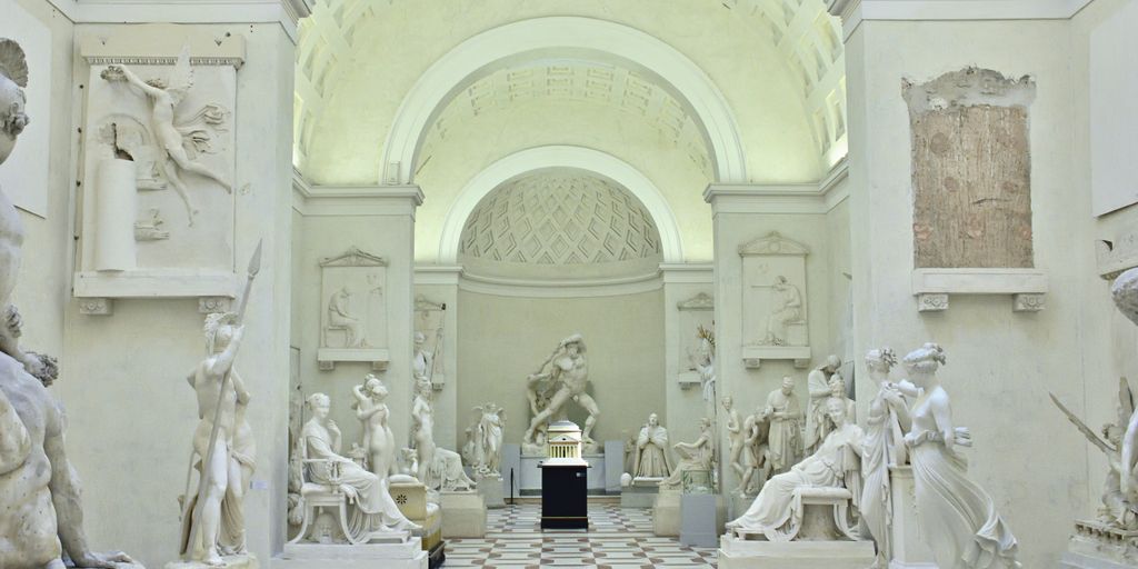 building interior with statue