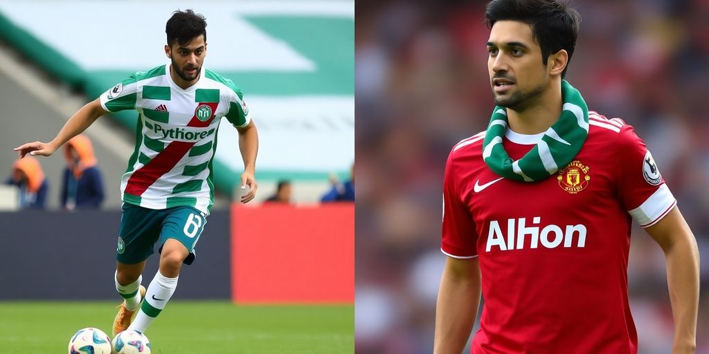 Goncalves, Fernandes, Manchester United jerseys, Al-Hilal scarf.