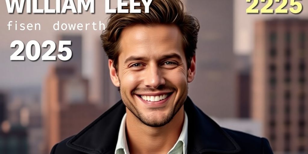 William Levy smiling in a stylish city backdrop.