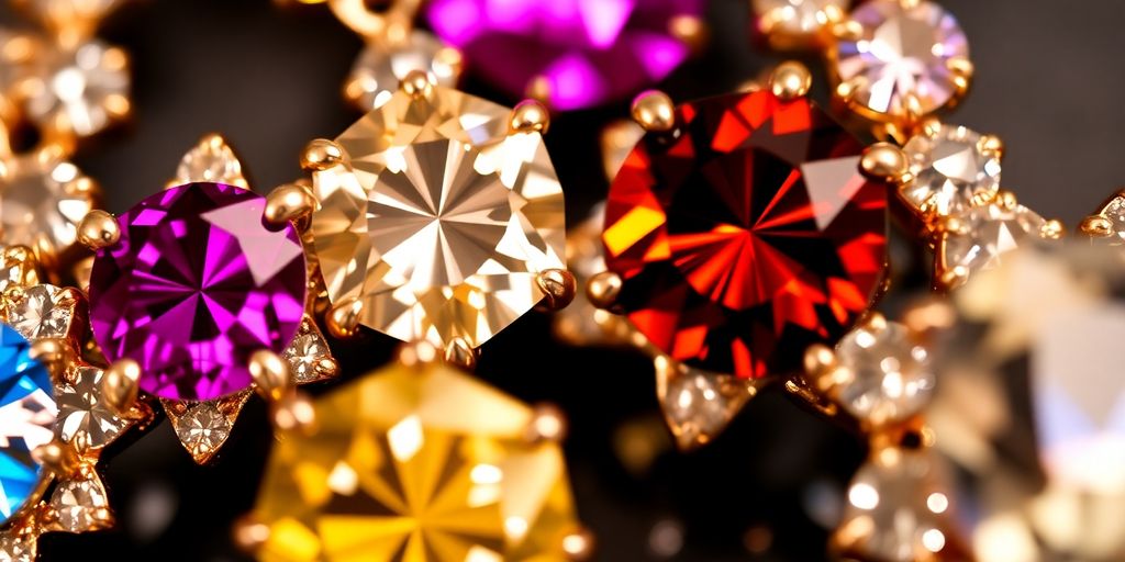 Gros plan sur des bijoux ornés de pierres précieuses.