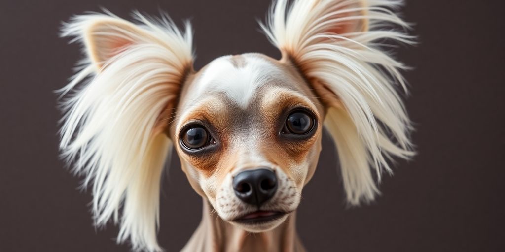 Chinese Crested dog with sparse hair and delicate features.