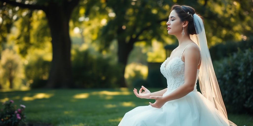 Bridal meditation in a peaceful garden setting.