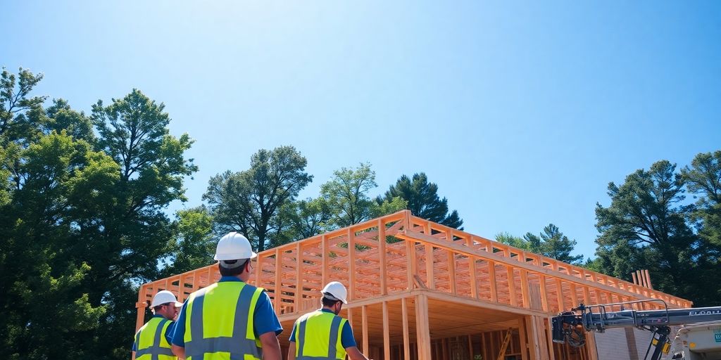 Construction crew building house in Sandy Springs.