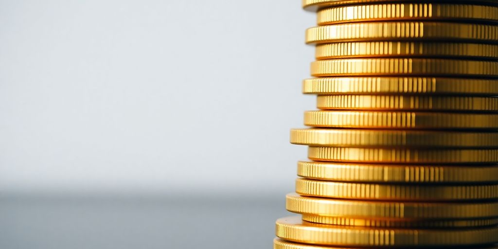 Pièces d'or brillantes empilées sur un fond doux.