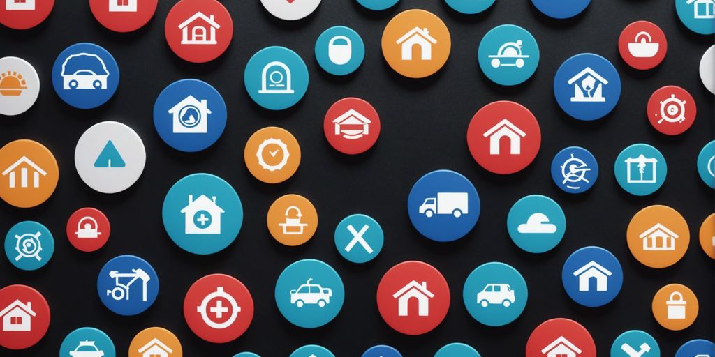 Collage of auto, home, and health insurance icons with The General's logo in the center.