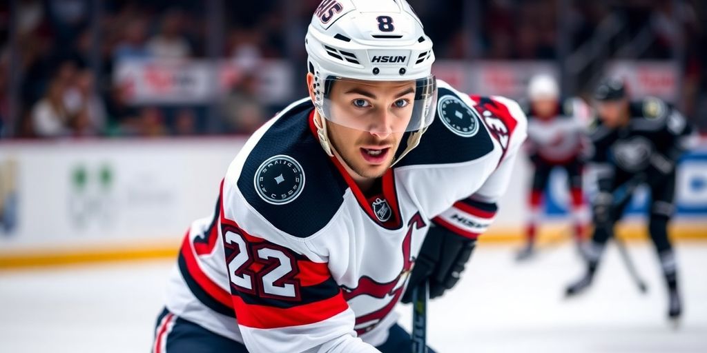 Brad Marchand intensely playing hockey on the ice.