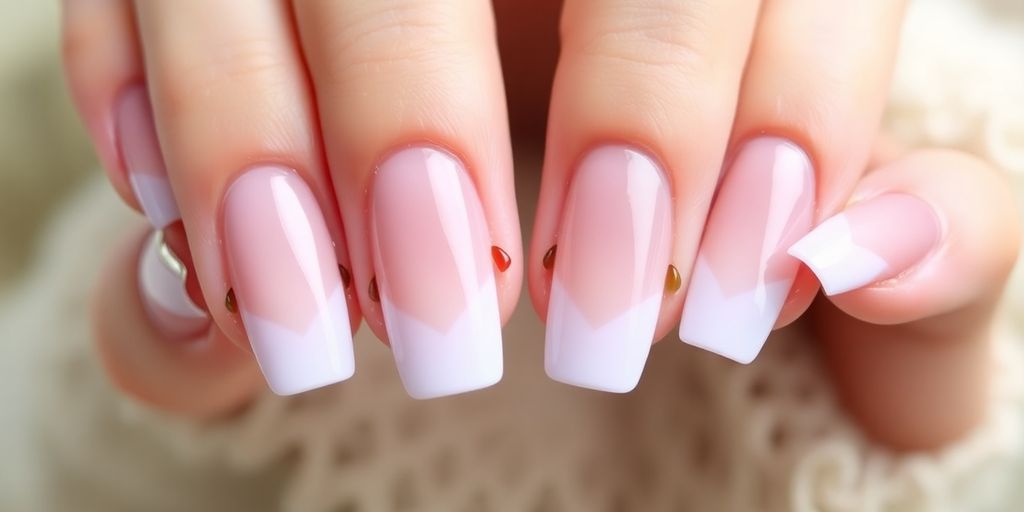 Unhas bailarina com francesinha em tons pastéis.