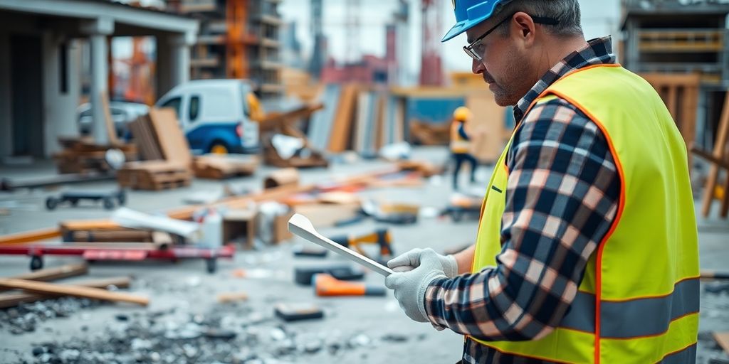 Contractor evaluating risks at a construction site.