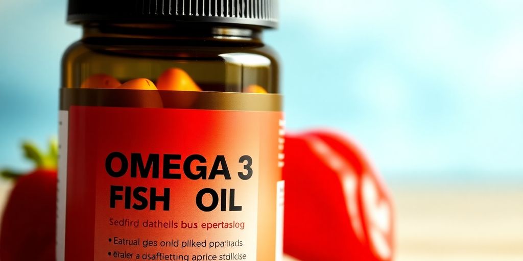 Omega 3 fish oil capsules with a healthy heart.