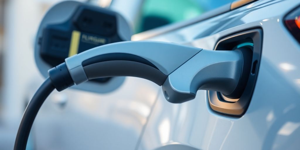 Electric vehicle charging cable connected to an EV.