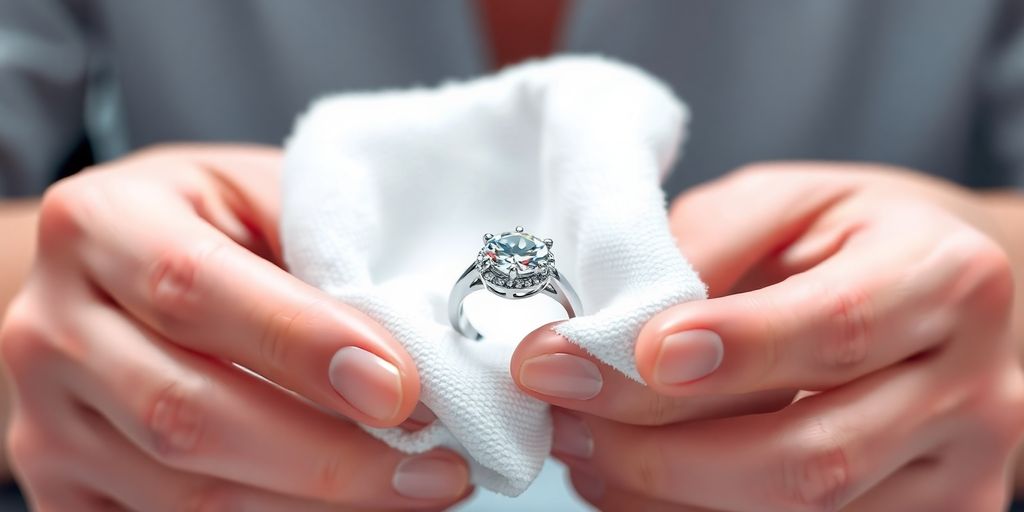 Hands carefully polishing a sparkling ring