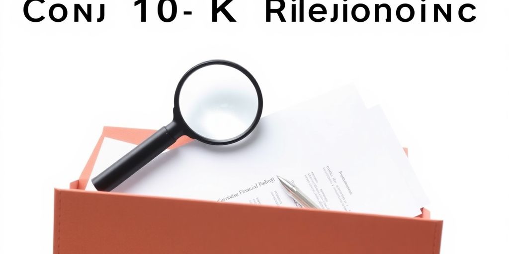 Folder with documents, magnifying glass, and pen.