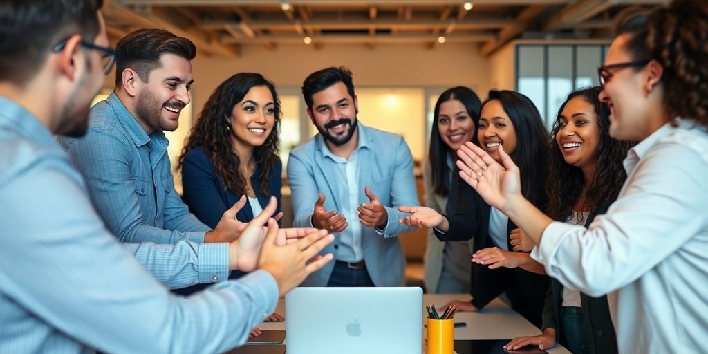 Team collaborating in a modern office