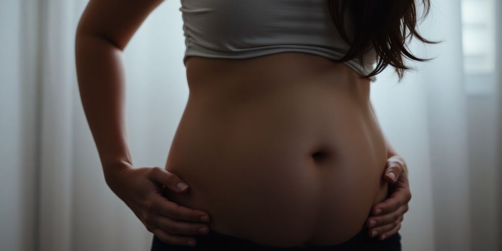 Woman feeling uncomfortable with her body.