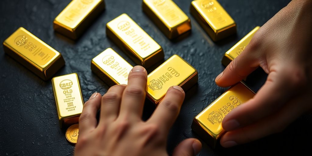 Lingots et pièces d'or brillant sur une surface sombre.