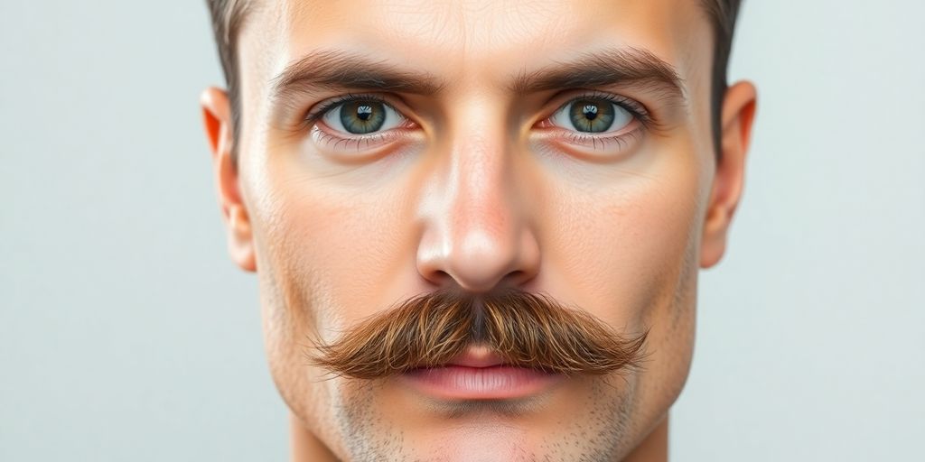 Man with groomed mustache, minimalist and sophisticated.