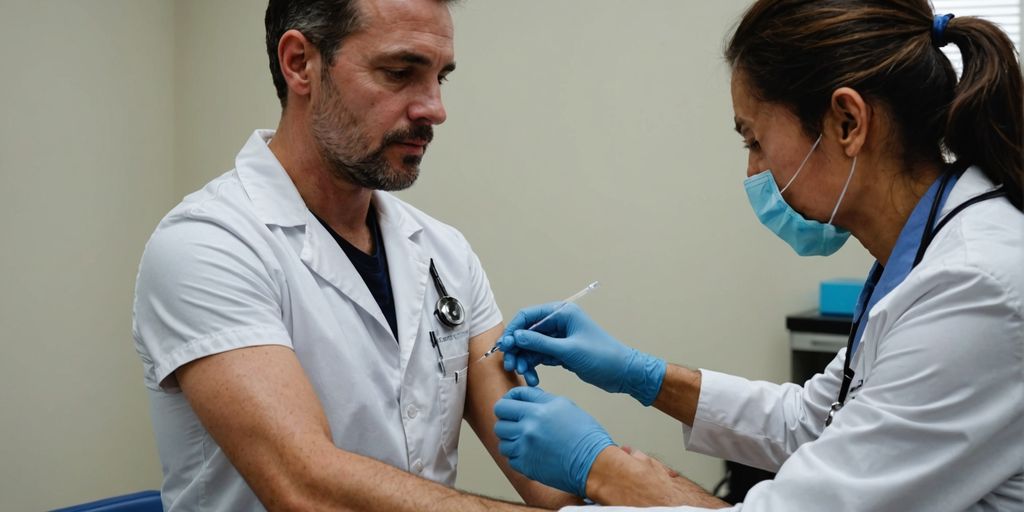 Traveler getting a vaccine shot
