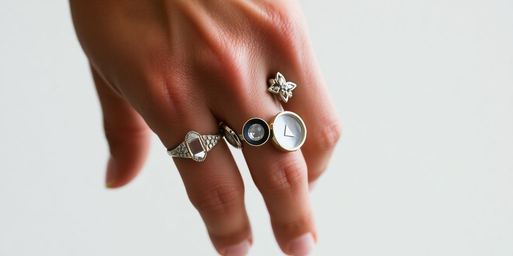 Close-up of a man's hand with various rings.