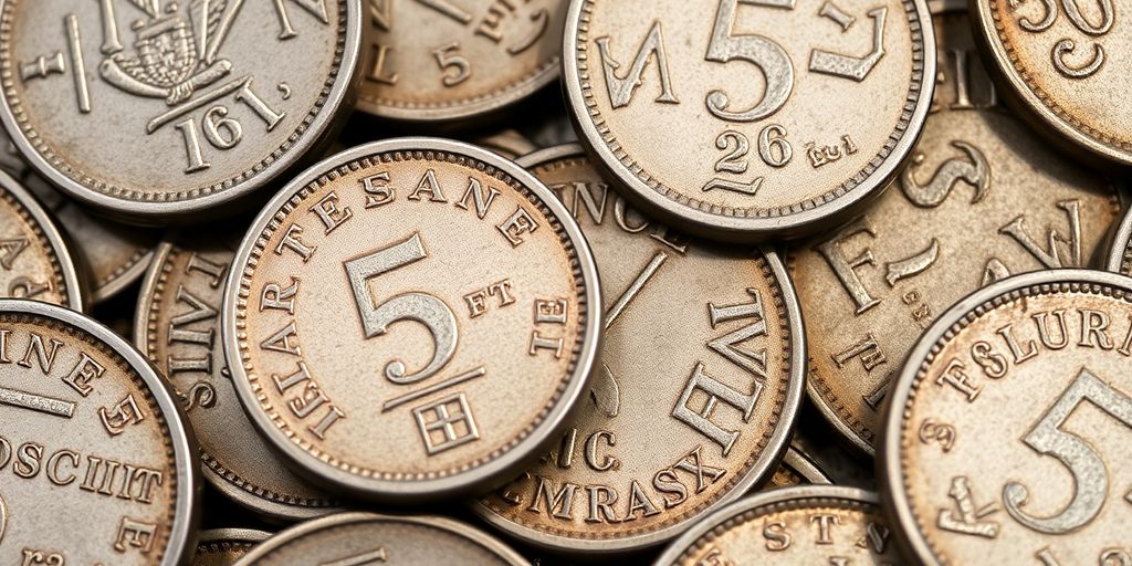 Pièces de 5 francs en argent anciennes, détails nets.